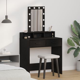 Berkfield Home Black Oak Dressing Table with LED Lights - 79x41x140 cm | Size: 79 x 41 x 140 cm