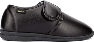 Generic Mens Carpet Slippers Touch Fastening Slippers Touch Fasten Slipper with Faux Leather Upper Black 10 UK