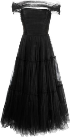 Ana Radu off-shoulder fluted maxi dress - women - Polyester - M - Black