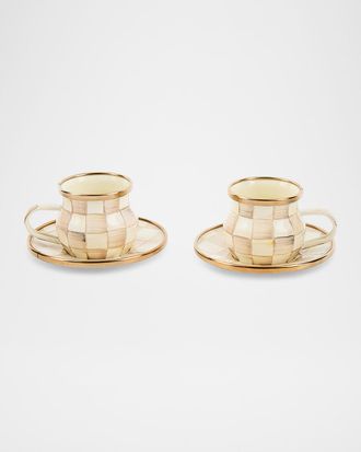 MacKenzie-Childs Mocha Check 3 oz. Espresso Cups & Saucers, Set of 2