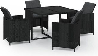 vidaXL Vidaxl - Set Comedor De Jard&iacute;n 5 Pzas Con Cojines Rat&aacute;n Sint&eacute;tico Negro