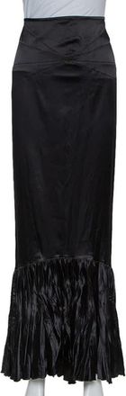 Roberto Cavalli Black Satin Ruffle Hem Detail Maxi Skirt