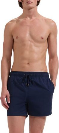 Bugatchi Zane Mid Length Print Swim Trunks in Navy at Nordstrom, Size Xx-Large