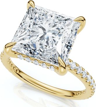 Pompeii3 Certified 4 1/3Ct Princess Cut Hidden Halo Engagement Ring 14k Gold/Pt Lab Grown