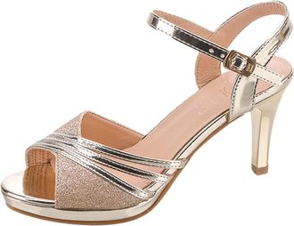 Generic High Buckle Strap Womens Sandals Heel Womens Toe Shoes Fashion Summer Womens Sandals, gold, 8 UK