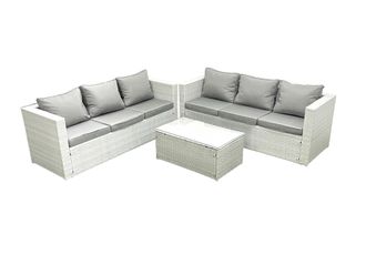 Fimous Garden Outdoor PE Rattan Furniture Set 6 Seater Rattan Garden Sofa Set Light Grey Mixed