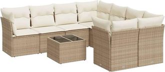 vidaXL Set De Sof&aacute;s De Jard&iacute;n 9 Pzas Con Cojines Rat&aacute;n Sint&eacute;tico Beige Vidaxl
