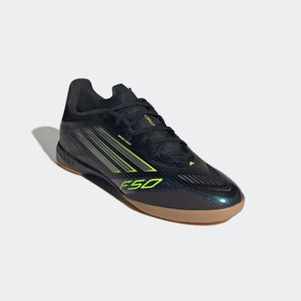 adidas Fussballschuh ADIDAS PERFORMANCE F50 LEAGUE INDOOR, Gr. 44,5, schwarz (core schwarz, iron metallic, lucid lemon), Synthetik, Textil, Schuhe Fussballsc