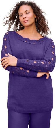 Roaman's Pointelle Sleeve Pullover in Midnight Violet at Nordstrom, Size 12