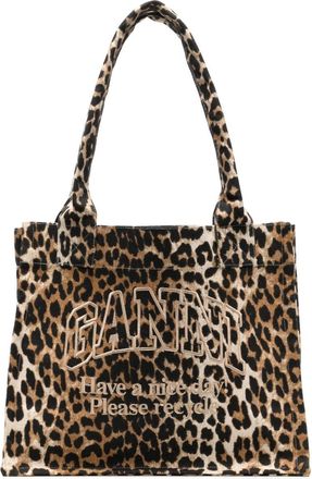 Ganni large leopard-print canvas tote bag - women - Other fibres - One Size - Brown