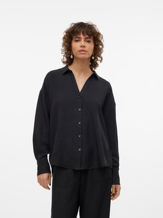 Vero Moda Langarmbluse VERO MODA VMMELANEY QUEENY LS SHIRT WVN NOOS, Damen, Gr. XL, schwarz, Web, Obermaterial: 100% Polyester, unifarben, loose fit Po-bedecken