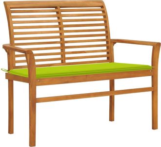 vidaXL Vidaxl - Banco De Jard&iacute;n Madera De Teca Con Coj&iacute;n Verde Brillante 112 Cm