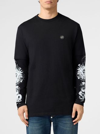 Philipp Plein T-shirt a maniche lunghe in cotone con stampa logo grafica