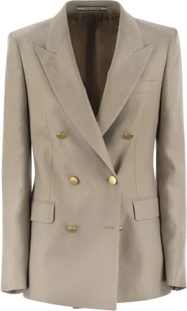 Tagliatore Paris Linnen Double-Breasted Jas - Dames - Blazers - Beige - S - Linnen - Jassen