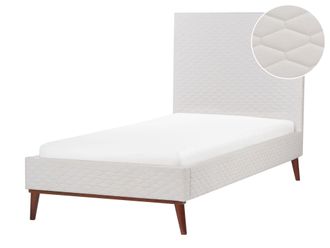 Beliani Beliani - Letto Imbottito In Velluto Bianco Sporco Testiera Imbottita A Doghe 90 X 200 Cm Bayonne