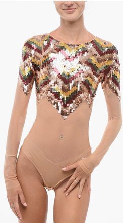Elisabetta Franchi Body in Mesh con Paillettes taglia 38