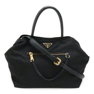 Prada Black Nero Nylon Leather Handbag Shoulder Bag Tote Bag (Pre-Owned)