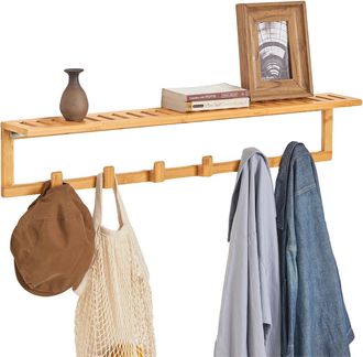 OEM Estanter&iacute;a De Pared, Material De Bamb&uacute;, 6 Ganchos Para Organizaci&oacute;n, Color Caf&eacute;