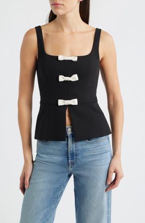 French Connection Azra Bow Sleeveless Peplum Top in Black-Porcelain Cream at Nordstrom, Size 8