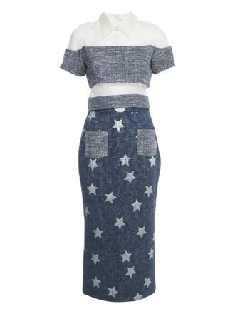 Marina Qureshi tweed star skirt set - women - Fabric - S - Blue