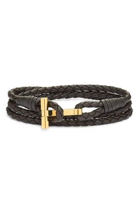 Tom Ford Mens Scoubidou Braided Leather Bracelet in Eir Dark Brown at Nordstrom