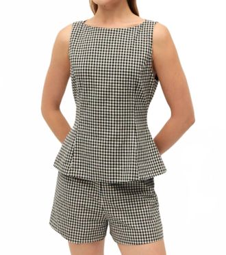 Elodie Birdie Peplum Top In Black Gingham