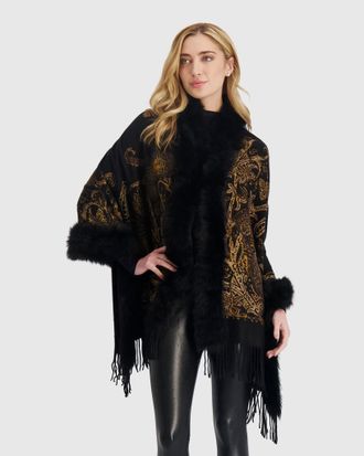 Gorski DOUBLE FACE CASHMERE STOLE WITH TOSCANA LAMB TAPE TOP AND BOTTOM