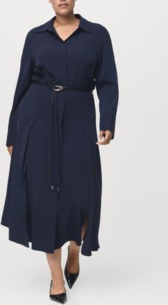 Mango Long Sleeve Belted Shirtdress in Navy at Nordstrom, Size 20