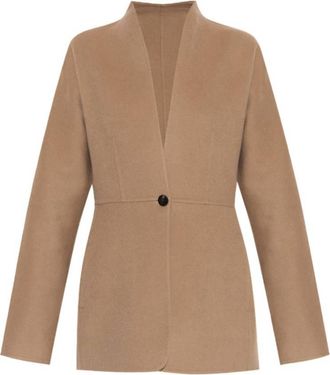 Ferragamo Collarless One Button Wool Blazer, Brand Size 40 ( US Size 6 )