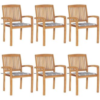 vidaXL Sillas De Jard&iacute;n Apilables 6 Uds Madera De Teca Con Cojines Vidaxl