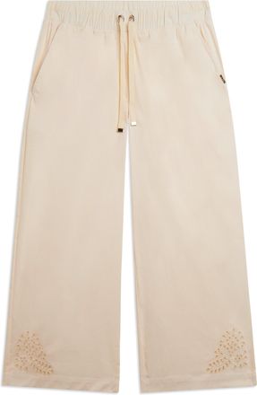 Freddy Pantaloni Cropped con Ricamo Floreale al Fondo