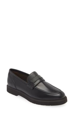 Brunello Cucinelli Monili Trim Leather Loafer in Black at Nordstrom, Size 10.5Us