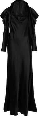 Alberta Ferretti lace-detail satin long dress - women - Acetate/Polyamide/Silk - 40 - Black