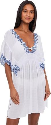 BECCA by Rebecca Virtue Barbados Plunge Embroidered Tunic Womens Swimwear White : XS/SM, Viscose