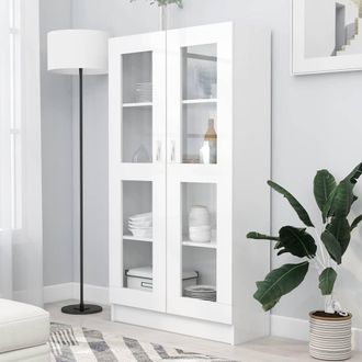 vidaXL Vitrina De Madera Contrachapada Blanco 82,5x30,5x150 Cm Vidaxl