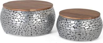 Giner&Colomer Set de 2 mesas de madera de mango y aluminio