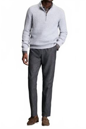 Billy Reid Basketweave Half Zip Sweater Top In Silver Melange