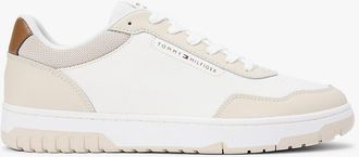 Tommy Hilfiger Mens Leather Mix Low-Top Sneaker - Beige - US 11.5 / EU 45