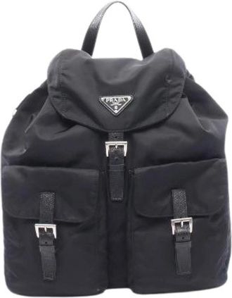 Prada Pre-owned Re-Nylon Leren Rugzak - Heren - Vintage Rugzakken - Zwart - ONE Size - Nylon - Vintage
