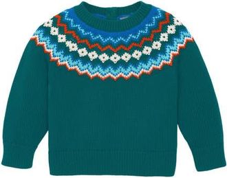 primary Baby Fair Isle Sweater in Spruce Rainbow Fairisle at Nordstrom, Size 18-24M