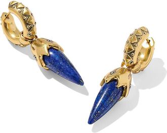 Kendra Scott Catherine Huggie Womens Earrings Earring Vintage Gold Blue Lapis, Brass/Gold-Plated