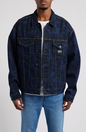 Carhartt Work in Progress Duck Camo Print Organic Cotton Denim Trucker Jacket in Camo Duck Blue Stone Washed at Nordstrom, Size Medium