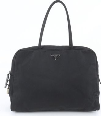 Prada Black Leather Nylon Shoulder Bag Tote Bag (Pre-Owned)