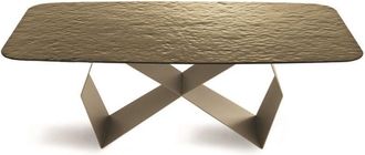 Capodarte Capodarte - Tavolo fisso 210 cm karl con base metallo Beige e piano vetro martellato Bronzo