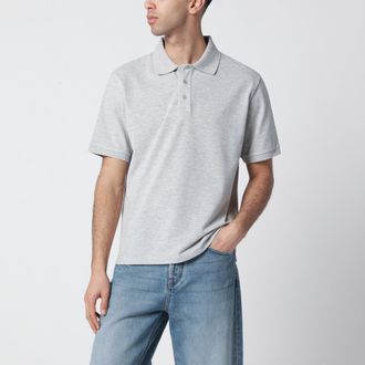 Saint Laurent Polo grigia in piqu&eacute; di cotone con logo Cassandre