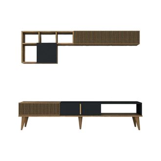 Dmora Pared equipada efecto madera nogal, antracita 180x35 cm