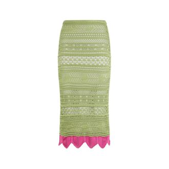 Roberto Cavalli Midi Skirts, female, Green, Size: XS Midi Knit Skirt with Contrast Detail