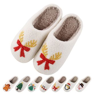 Generic Christmas Slipper House Slippers for Women Men Holiday Indoor Bedroom Shoes Winter Warm Fleece Lined Slip On Memory Foam Fuzzy Slippers Comfortable So