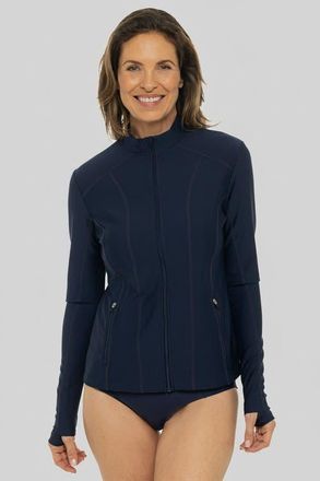 Coolibar Womens Fitted Swim Jacket with Full Zip - UPF 50+ Sun Protection - Malawi in Navy at Nordstrom, Size X-Small