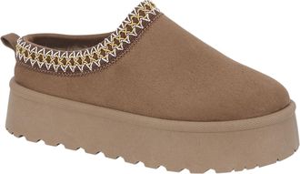 Shoes By Emma Womens Platform Chunky Sole Faux Suede Fleece and Faux Fur Lined Braided Trim Mule Slipper Boots (Brown, UK Footwear Size System, Adult, Women, Numeri